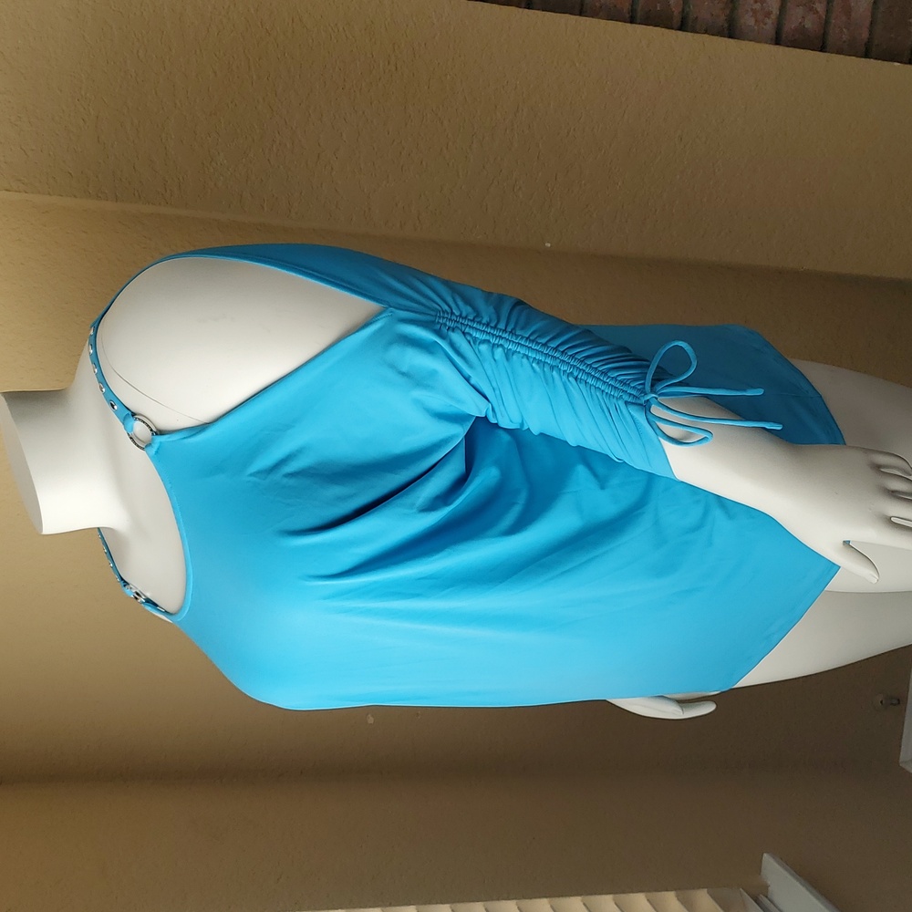🆕️ MICHAEL KORS Turquoise ¾ Ruched Dolman Sleeve Cold Shoulder Top SIZE: 2X